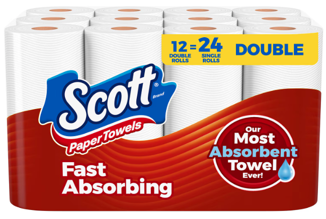 PAPER TOWELS, KITCHEN ROLLS, SCOTT, 1-PLY, 102 SHEETS/ROLL, 12 MEGA ROLLS/CT LARGE